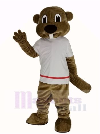 Alex the Beaver Mascot Costume in White T-Shirt