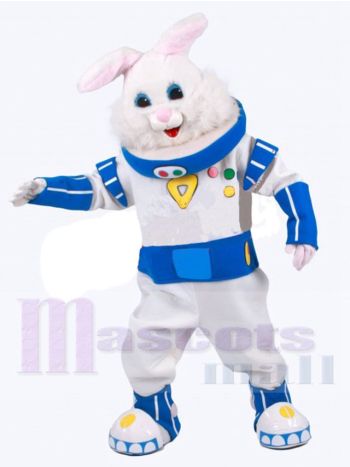 Astronaut Bunny Rabbit Mascot Costume in White Space Suit
