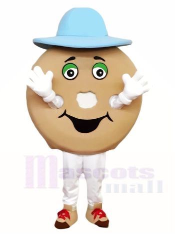 Bagel Mascot Costume with Light Blue Hat
