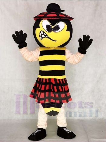 Bee Mascot Costume in Red Tartan Hat and Kilt