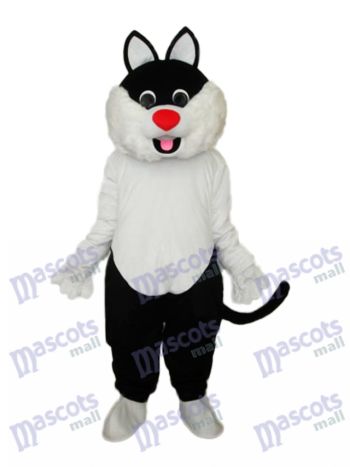 Black and White Cat Mascot Costume with Red Nose