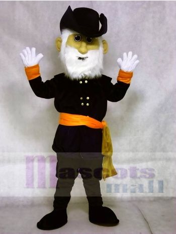 Black Commander Mascot Costume with Orange Sash