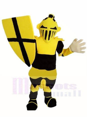 Black and Gold Knight Mascot Costume with Shield
