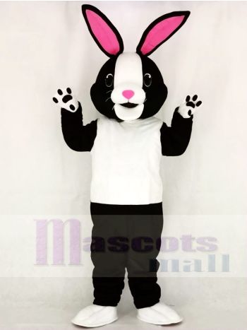 Black and White Bunny Rabbit Mascot Costume with Pink Ears