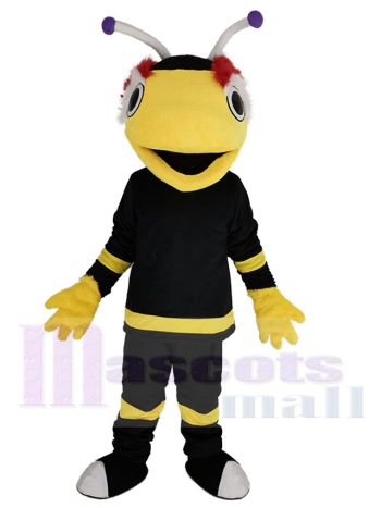 Black and Yellow Bee Mascot Costume in Striped Jersey