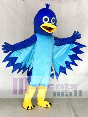 Blue Bird Mascot Costume with Navy Wings and Light Blue Chest