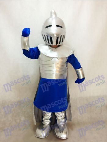 Blue Knight Mascot Costume with Silver Armour