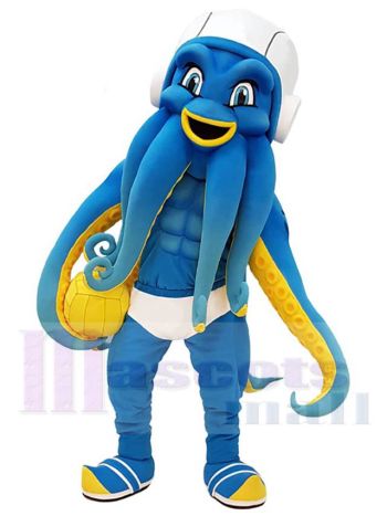 Blue Octopus Mascot Costume with Sports Balls