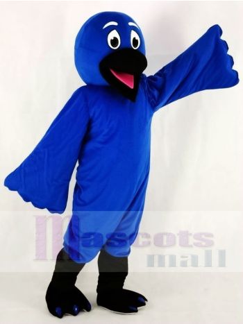 Blue Raven Mascot Costume with Wide Orange Mouth