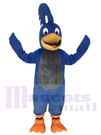 Blue Roadrunner Mascot Costume with Gray Belly