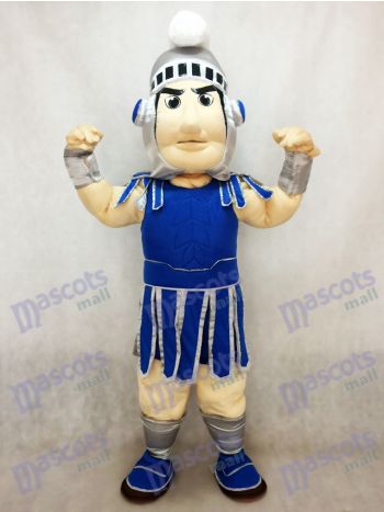 Blue Spartan Mascot Costume with Silver Helmet