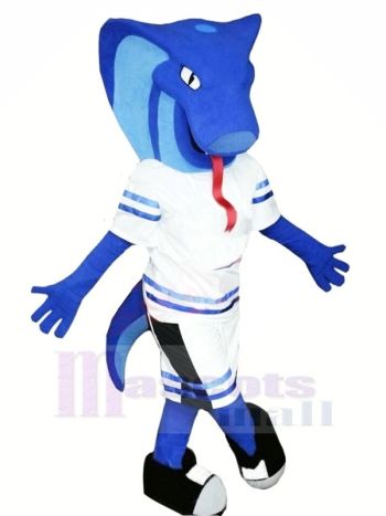 Blue Viper Snake Mascot Costume in White Jersey