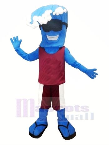 Blue Wave Mascot Costume with Sunglasses