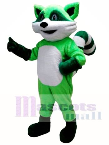 Bright Green Raccoon Mascot Costume with Ringed Tail