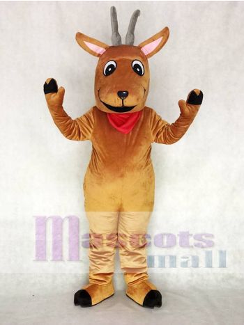 Brown Antelope Mascot Costume with Red Neckerchief