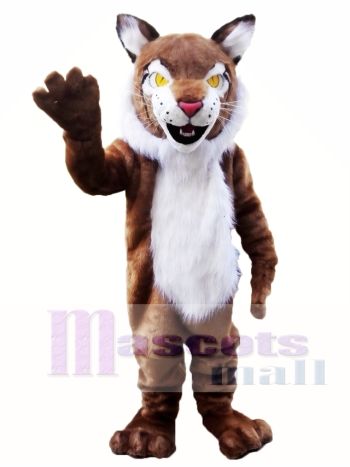 Brown Bobcat Mascot Costume with White Belly