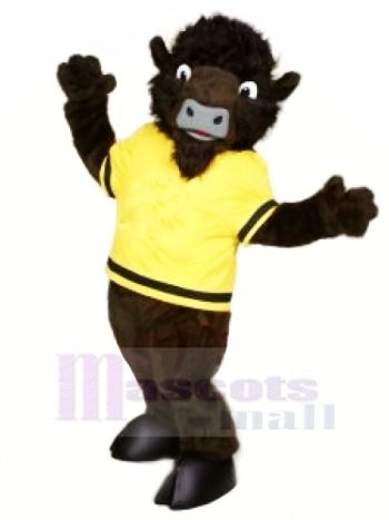 Brown Buffalo Mascot Costume in Yellow T-Shirt