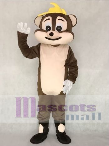 Brown Chipmunk Mascot Costume with Yellow Cap