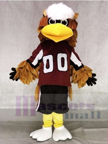 Brown Eagle Mascot Costume in Maroon Jersey