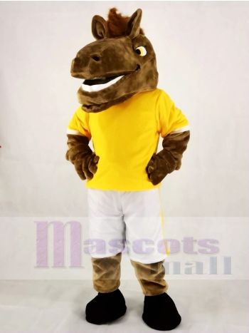 Brown Horse Mascot Costume with Yellow Tee
