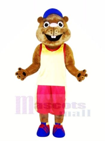 Brown Marmot Mascot Costume in Sports Outfit