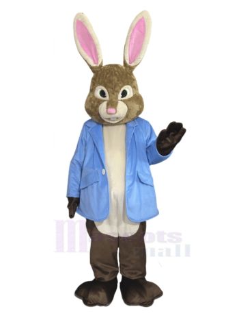 Brown Rabbit Mascot Costume in Blue Jacket