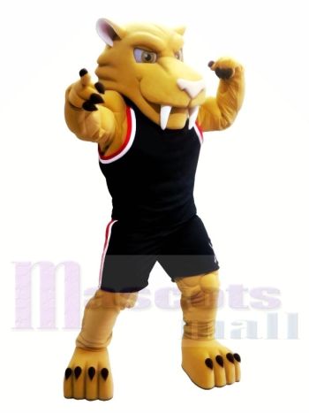 Brown Sabertooth Tiger Mascot Costume in Black Jersey