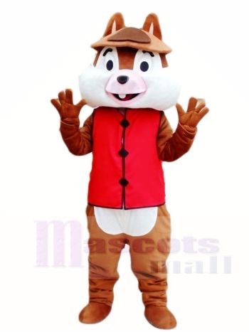 Brown Squirrel Mascot Costume in Red Sweater Vest