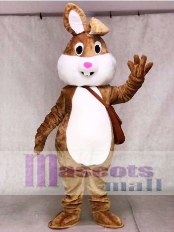 Brown and White Easter Bunny Mascot Costume with Shoulder Bag