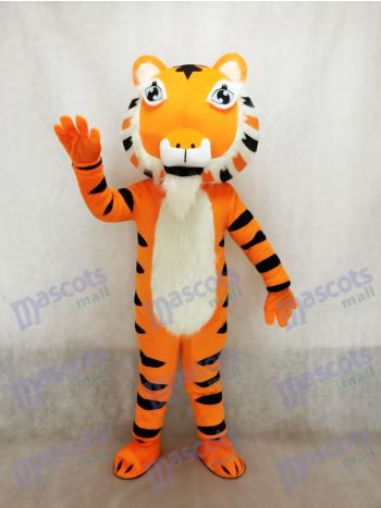 Cartoon Orange Tiger Mascot Costume with Wide Grin