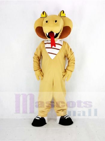 Cartoon Tan Cobra Snake Mascot Costume with Striped Chest Bib