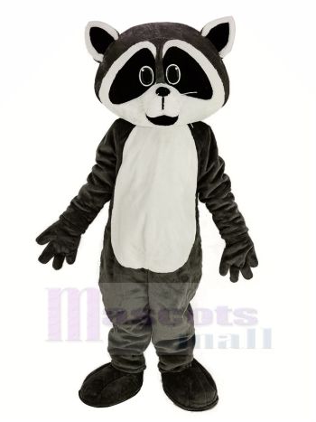 Charcoal Raccoon Mascot Costume with Cream Belly and Black Cap
