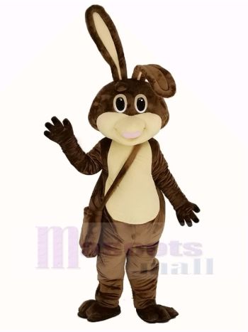 Chocolate Brown Rabbit Mascot Costume with Floppy Ear and Shoulder Bag