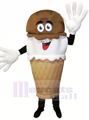 Chocolate Ice Cream Mascot Costume on Waffle Cone