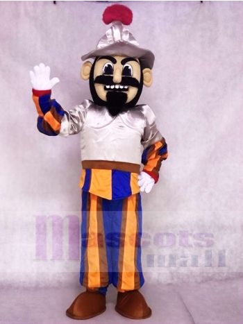 Conquistador Mascot Costume in Silver and Orange