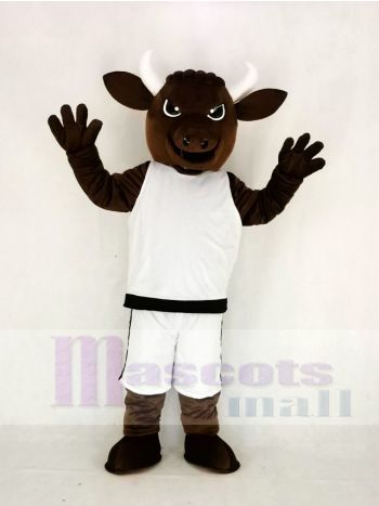 Dark Brown Bull Mascot Costume in White Tank Top