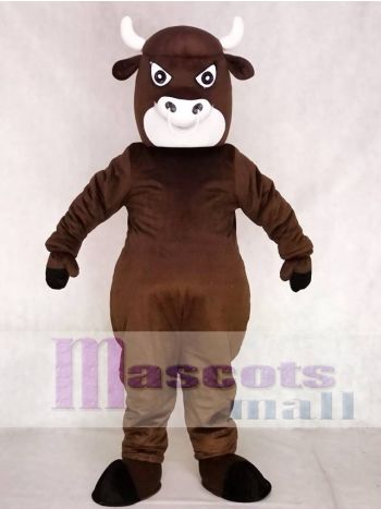 Dark Brown Cartoon Bull Mascot Costume with White Muzzle