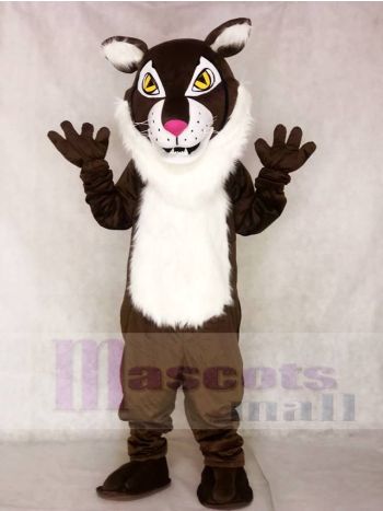 Dark Brown Wildcat Mascot Costume with White Chest