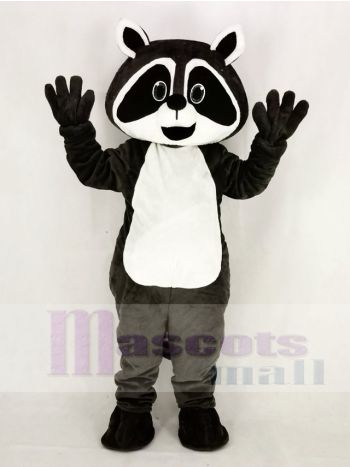 Dark Grey Raccoon Mascot Costume with White Belly and Black Gloves
