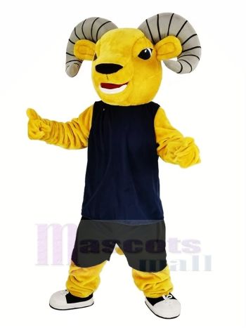 Golden Ram Mascot Costume in Black Sleeveless Jersey