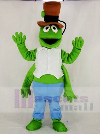 Grasshopper Mascot Costume with Top Hat and White Vest