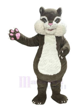 Grey-Brown Squirrel Mascot Costume with White Belly