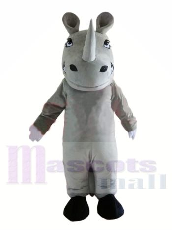Gray Rhino Mascot Costume with Big Cartoon Eyes
