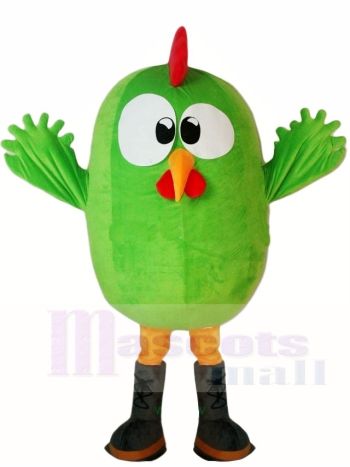 Green Bird Mascot Costume with Red Comb