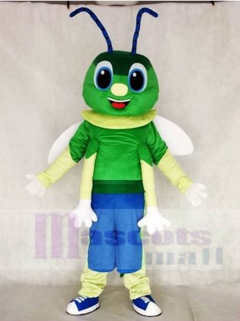 Green Firefly Mascot Costume in Blue Shirt