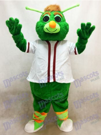 Green Grasshopper Mascot Costume in White Jersey