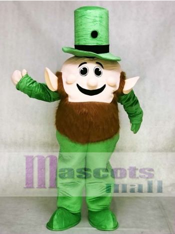 Green Leprechaun Mascot Costume with Orange Beard