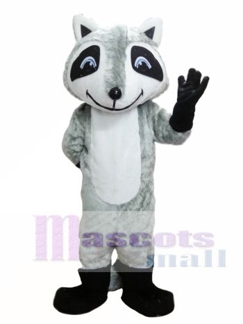 Grey Raccoon Mascot Costume with Big Grin and Ringed Tail