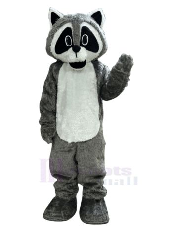 Grey Raccoon Mascot Costume with White Belly and Striped Tail