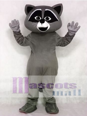 Grey Wild Raccoon Mascot Costume with Smiling Open Mouth